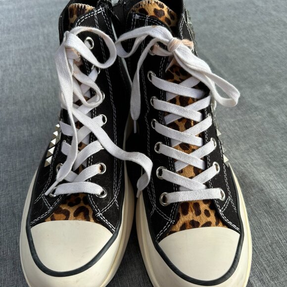 Steve Madden Sz 10 Womens SHARK high top platform sneakers, black studded - Picture 2 of 10